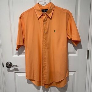 Ralph Lauren Shirt Men's L Orange Short Sleeve Button Down Green Pony Cotton